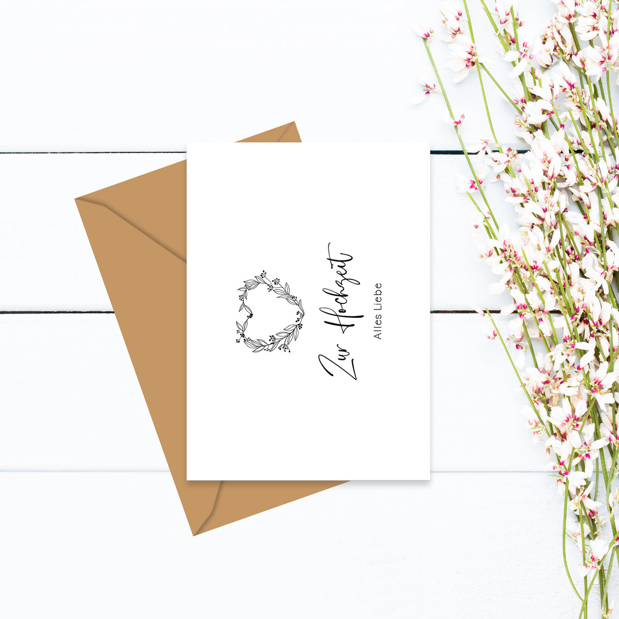 Zur Hochzeit alles Liebe - Klappkarte mit Umschlag