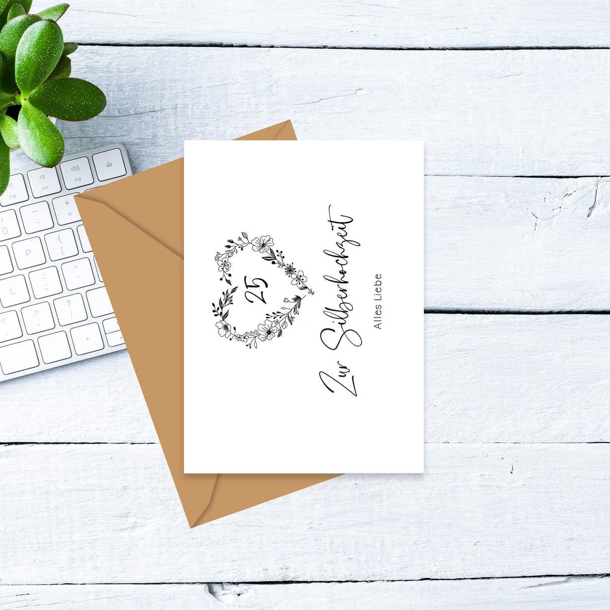 Zur Silberhochzeit alles Liebe - Klappkarte mit Umschlag